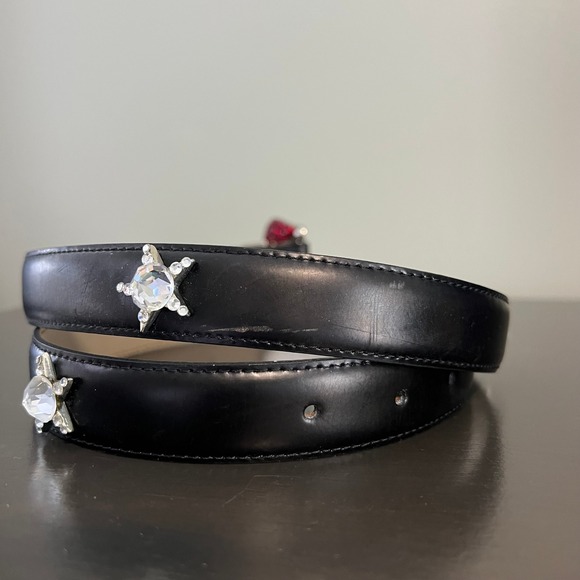 Simon‎ Italy Black Leather Red Rhinestone Western Glam Belt XL Crystal Star rock main image 6
